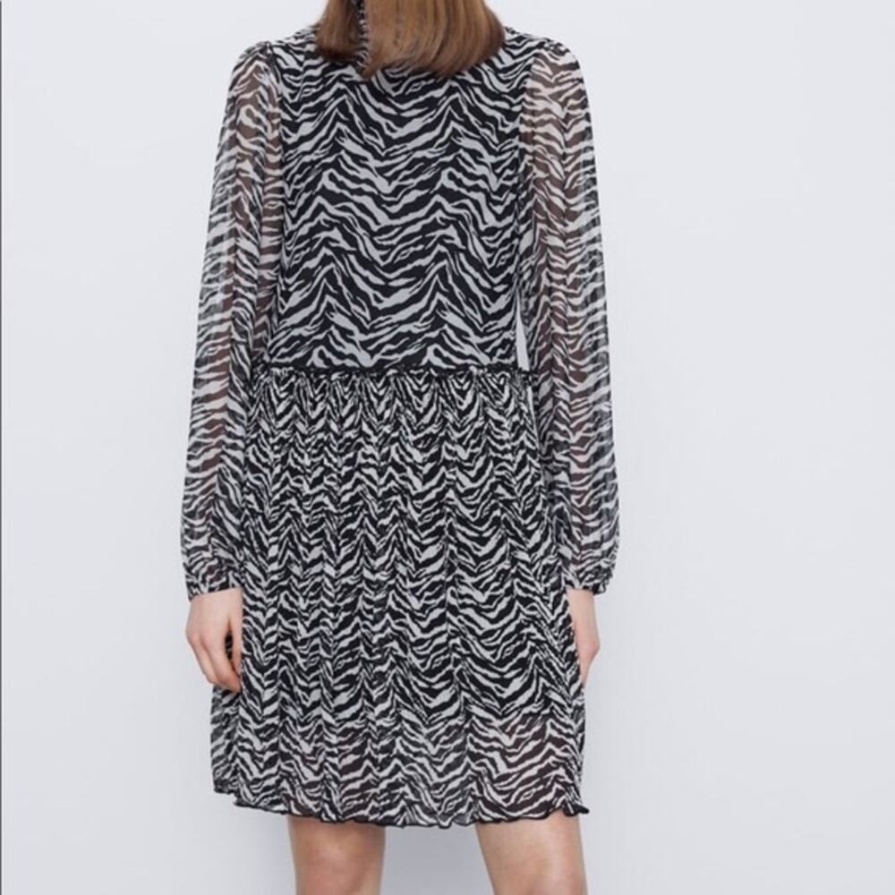 NWT Zara Black White Zebra Print Tulle Dress.